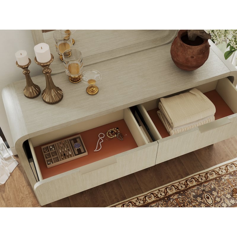 Roundhill Furniture Tavari 4-Piece Bedroom Set with Panel Bed, Dresser, Mirror, and Nightstand in Light Gray