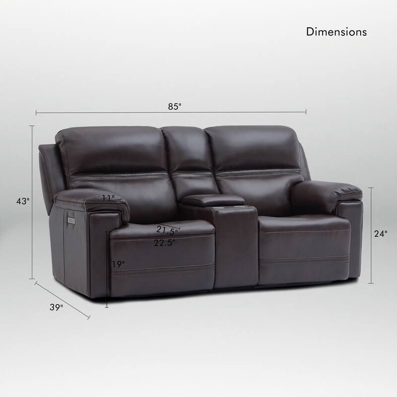 Genuine Leather Dual Power LoveSeat with Console, Adjustable Headrest, Footrest, USB/Type-C & Zero Gravity