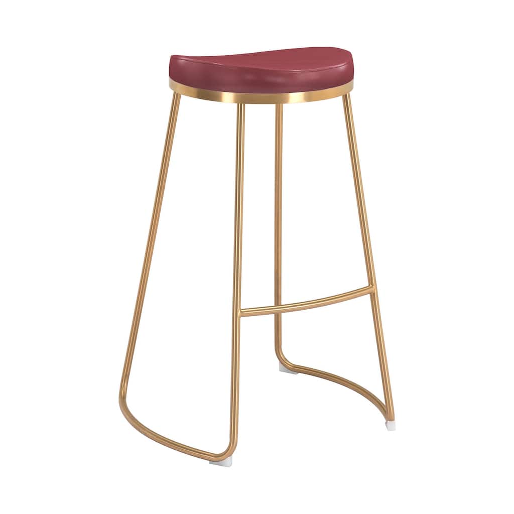 Bison Barstool (Set of 2) Burgundy & Gold - N/A