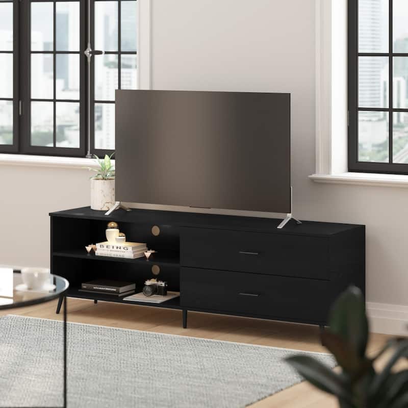 TV Stand for up to TV's with Adjustable Shelf and Storage Drawers - Black