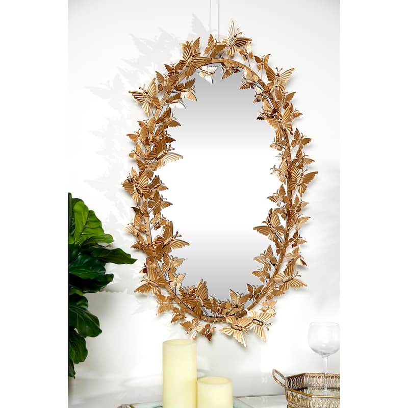 Metal Butterfly Oval 3D Wall Mirror - Gold - Roche River Decor - 5"Wx19"Lx33"H