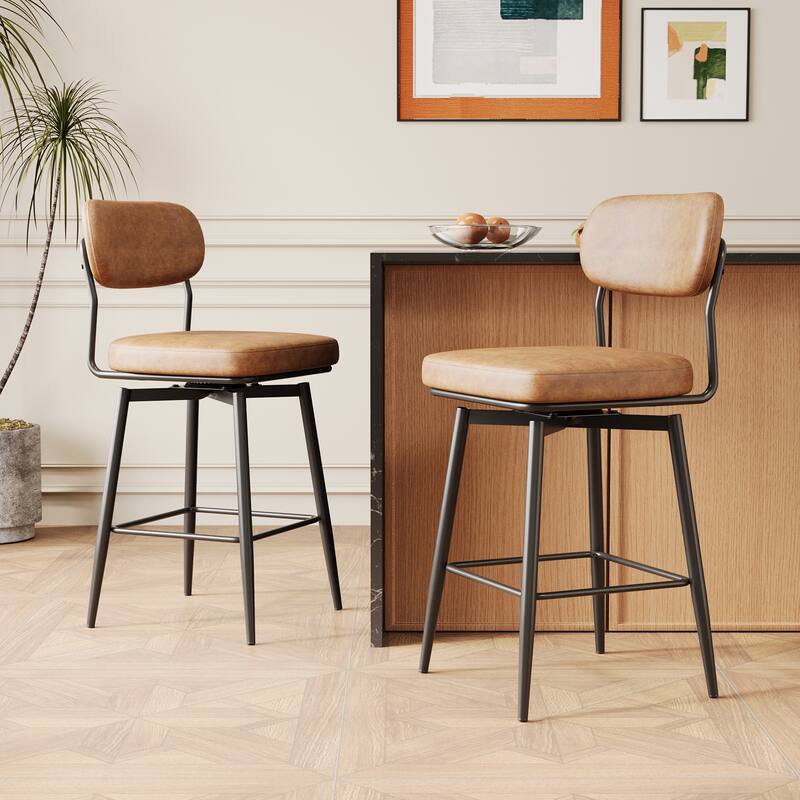 Bar Chairs Set of 2 Piece Set, 360 ° Swivel Bar Chair with Leather Cushions and Iron Brackets Counter Height Bar Chairs