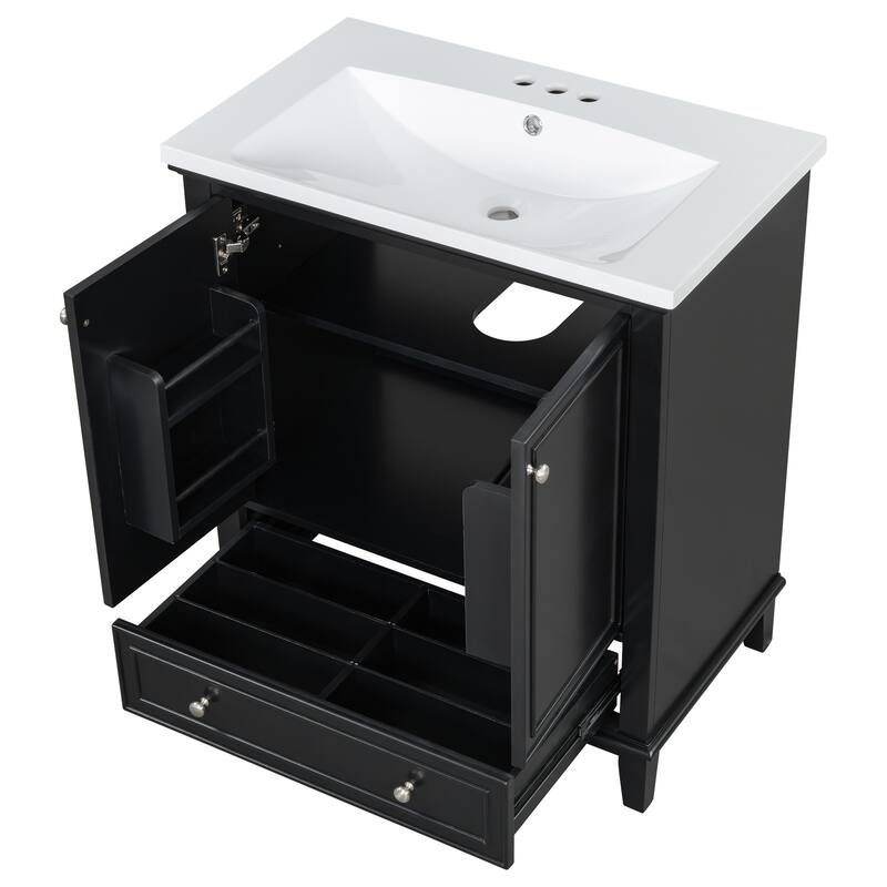 30" Bathroom Vanity with Sink Combo, Multi-functional Bathroom Cabinet with Doors and Drawer, Solid Frame and MDF Board