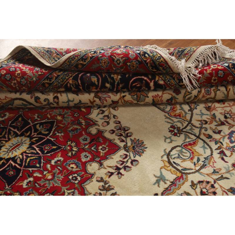 Hand Knotted Oriental 100% Wool Carpet Traditional Floral Beige & Ivories Tabriz Area Rug - 9' 10'' X 6' 5''