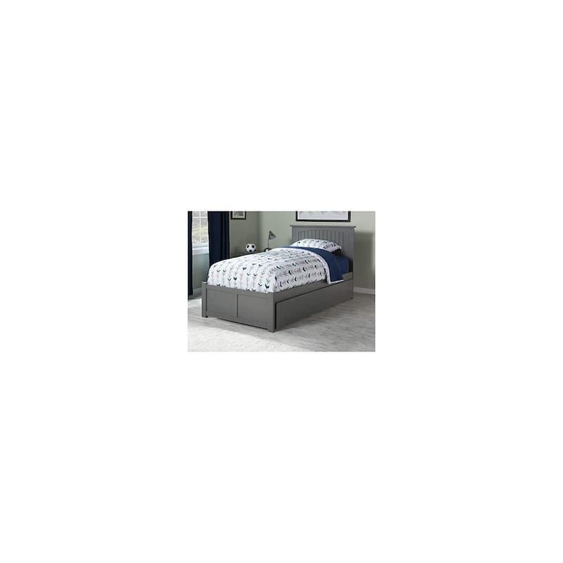 Antique Twin XL Platform Bed with Trundle - Grey Finish, Extra Long Bed Frame & Footboard