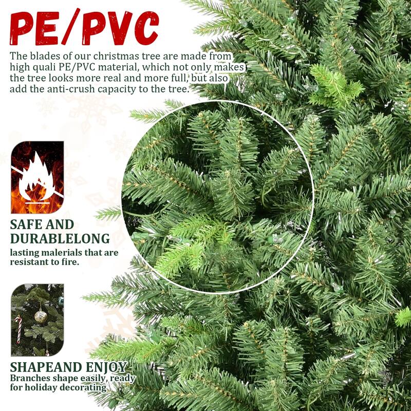7FT Classic Christmas Tree with 1875 PE+PVC Tips - Realistic Hinged Branches, Easy Assembly, Stable Metal Stand, Full Natural