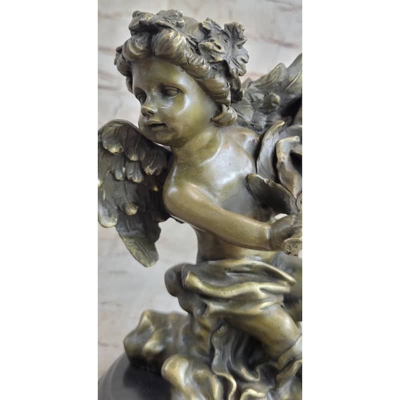 Signed Bronze Statue Sculpture Desk Angel Candleholder Figurine Art Deco Figure
