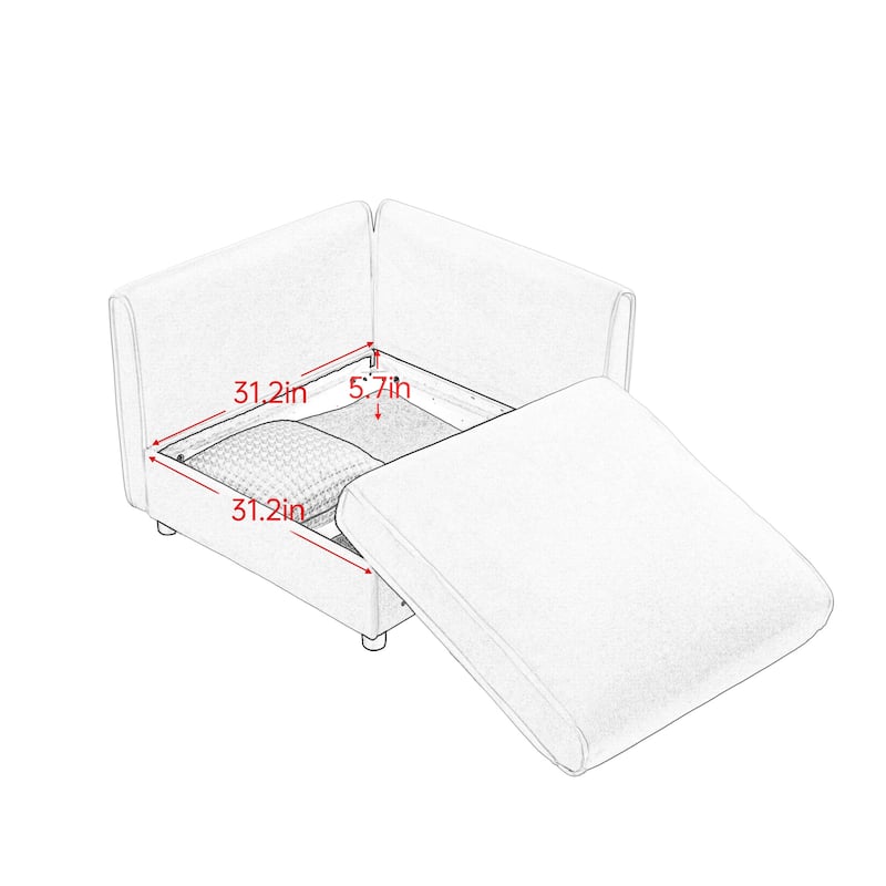 109" U-Shaped 3-Seater Chenille Sofa with Ottoman and Hidden Storage(Cylindrical Backrest Design)