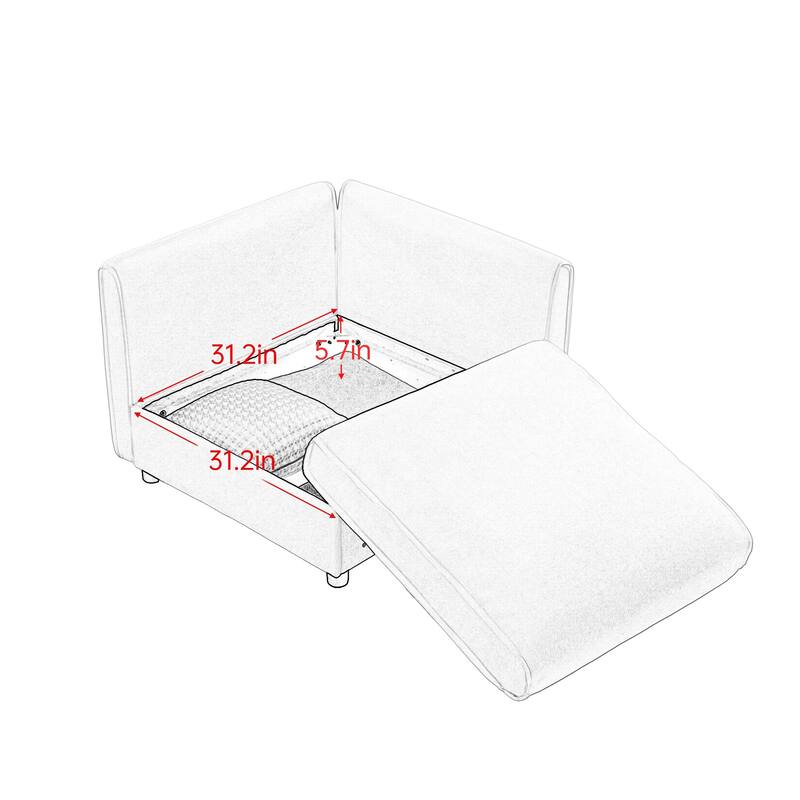 Modern Chenille 6-Seater Sofa with Ottoman Storage, Hidden Storage, Cylindrical Cushioned Arms and Backrest