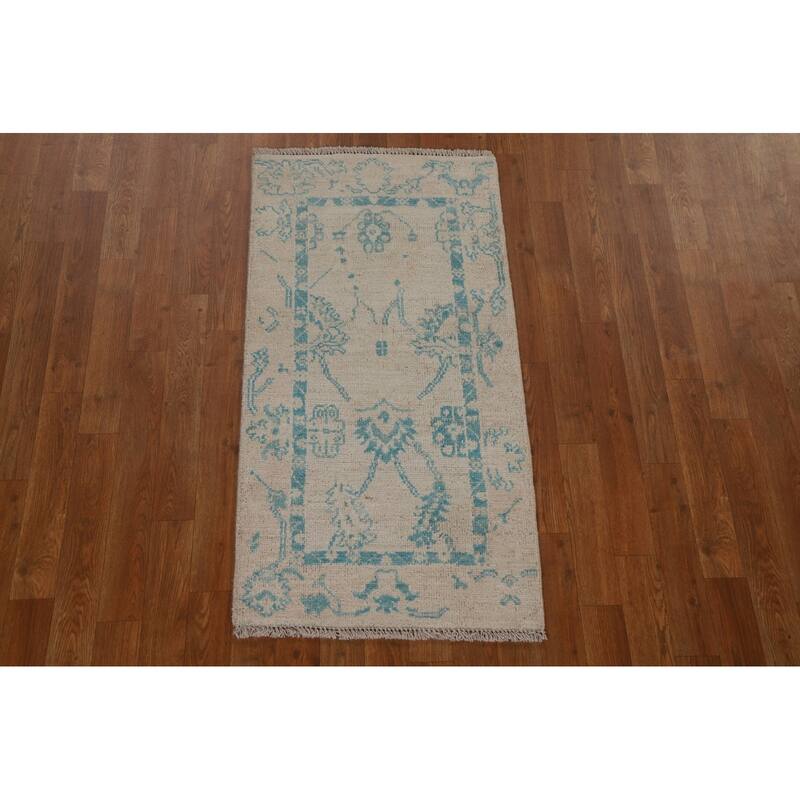 Geometric Oriental Oushak Turkish Wool Rug Hand-knotted Foyer Carpet - 2'0" x 3'11"