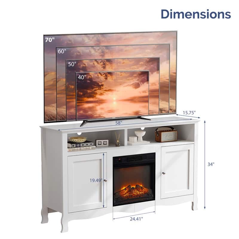 Farmhouse 58'' TV Stand For Tvs Up To 70'' With Electric Fireplace and Adjustable Shelves