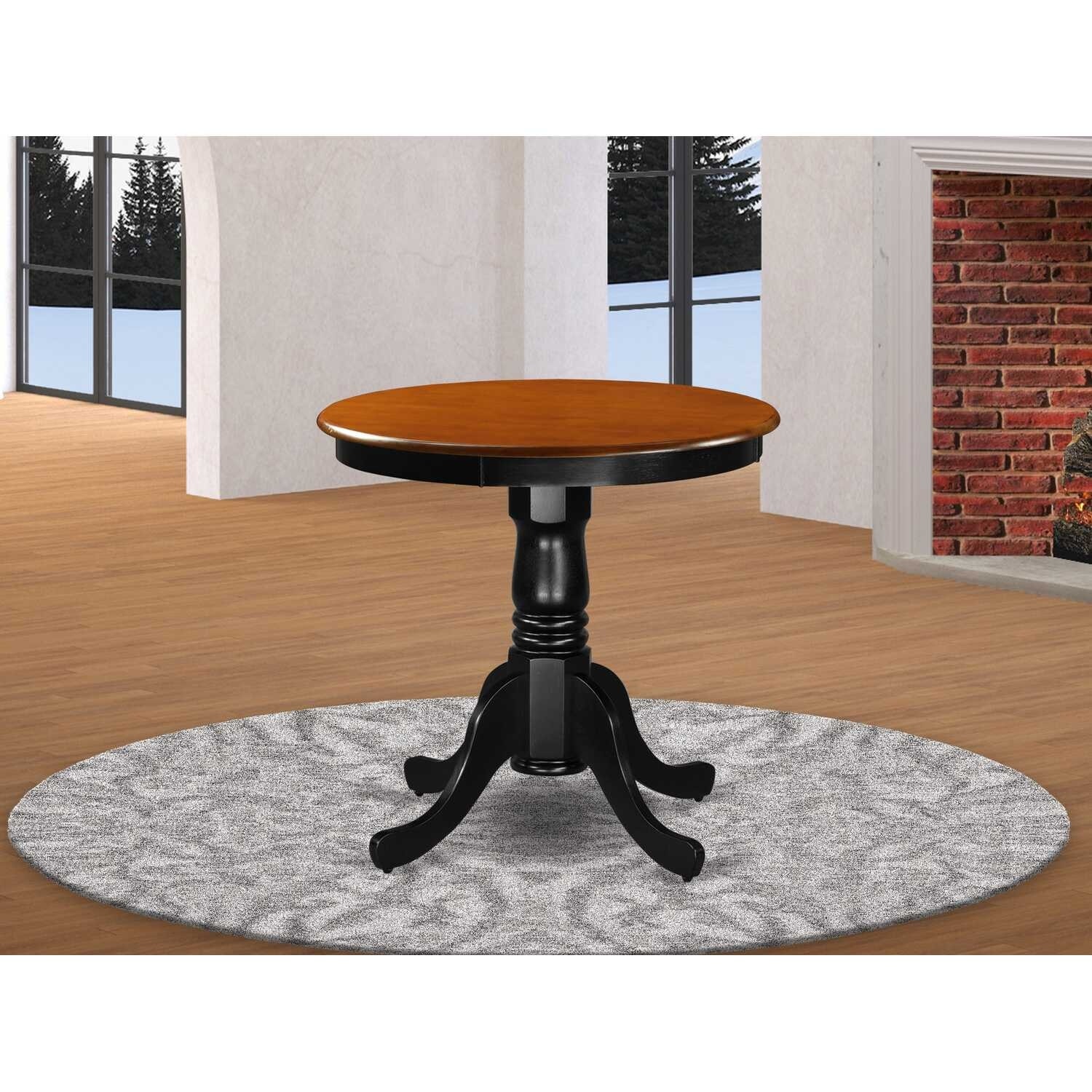 Round Dining Table 30 Inch - Solid Rubber Wood Kitchen Table with Pedestal Base, Black Cherry Finish