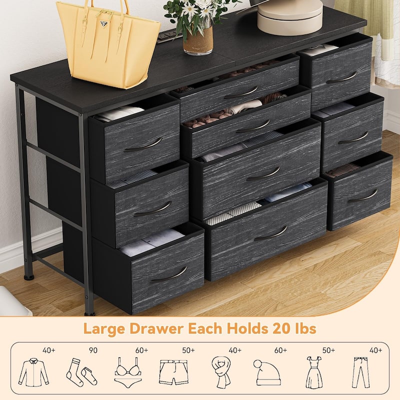 Bedroom Dresser with 10 Large Drawers for 55'' Long TV Stand - 55 inches