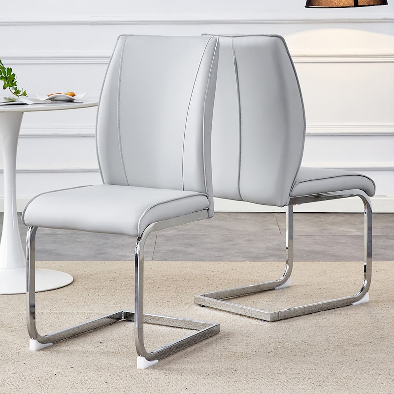 2PCS PU Meterial Dining Chairs With Metal Legs