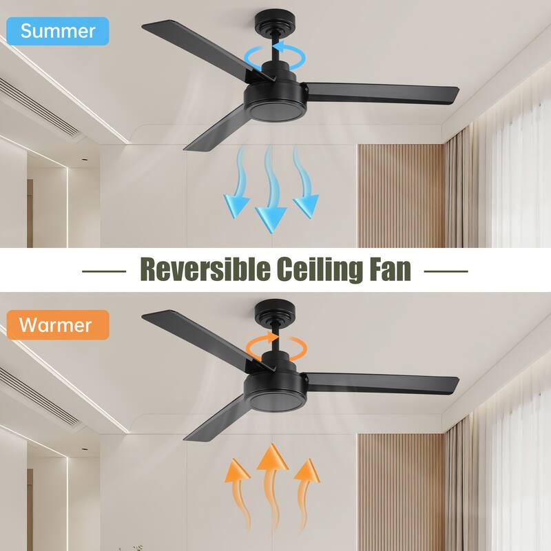52" Ceiling Fan Without Light, 3 ABS Blades Farmhouse Ceiling Fan with Remote Control 6-speed Reversible DC Motor