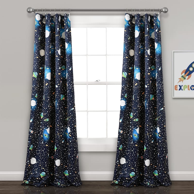 Lush Decor Universe Room Darkening Window Curtain Panel Pair - Navy - 84 Inches