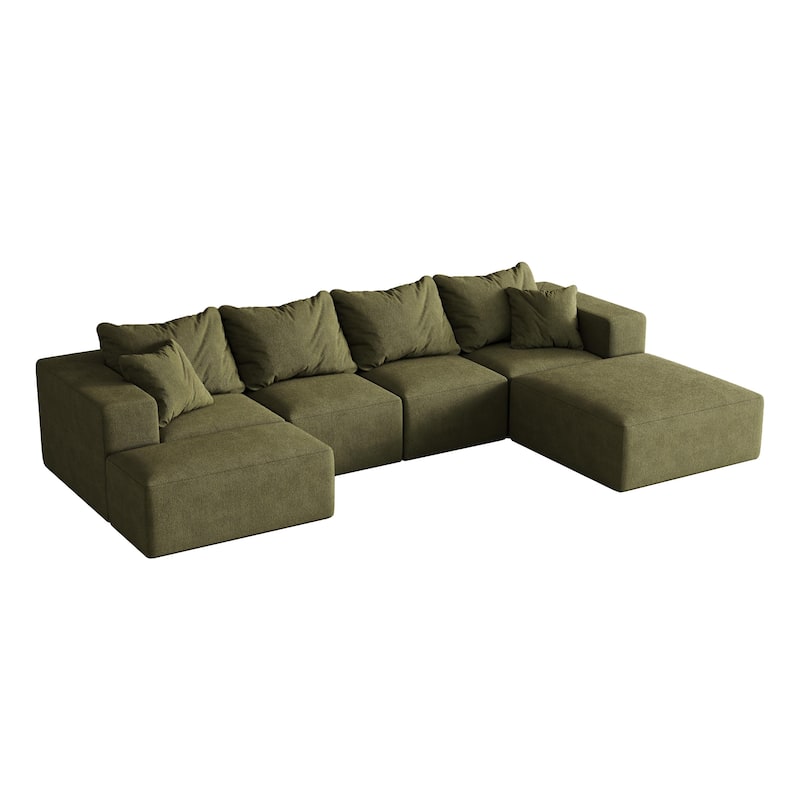 132" Chenille Modular L-Shaped Sectional Sofa with 6 Pillows