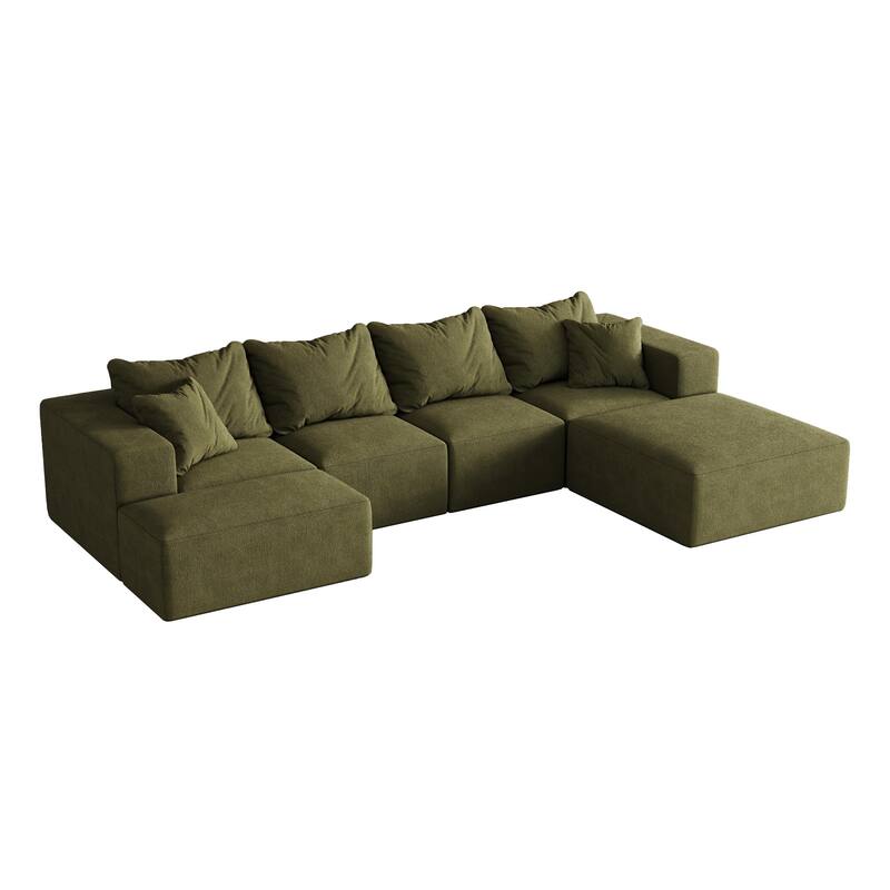 Upholstered Sectional Boneless Couch Set,Modular 132" L Shaped Sectional With 6 Pillows,Free Combination Sofa Couch