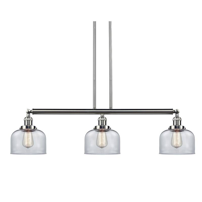 Innovations Lighting Large Bell 3 Light 41" Wide Linear Chandelier - Brushed Satin Nickel / Clear