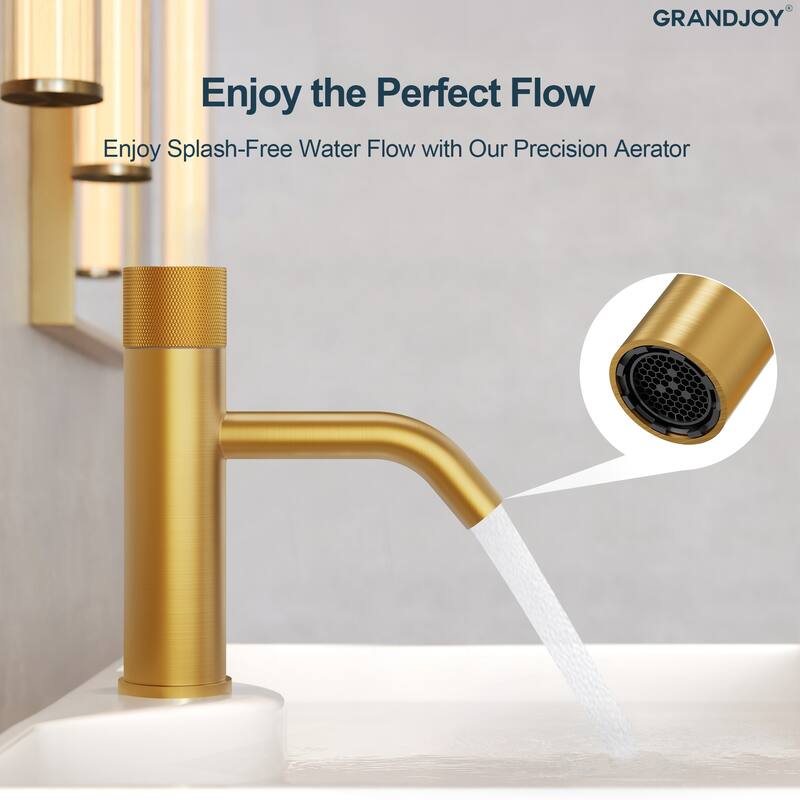 GRANDJOY Low-Arc Single Handle Vessel Sink Faucet with Pop-Up Drain, Compact Bathroom Design