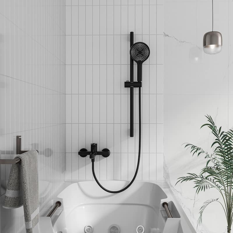 Modland Wall-Mounted Bathtub Faucet with 3-Function Hand Shower, 1.59GPM, Matte Black/Chrome, CUPC Certified - Matte Black