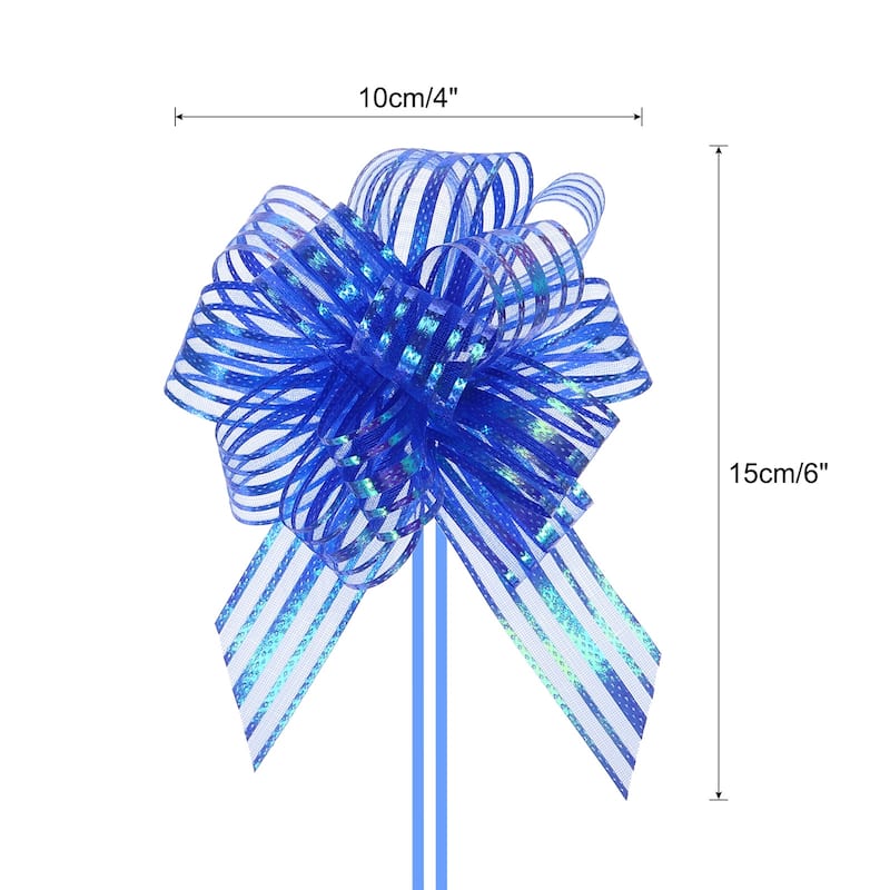 15pcs 6" Large Organza Pull Bow Chiffon Gift Wrapping Bows Ribbon - Blue - 4"