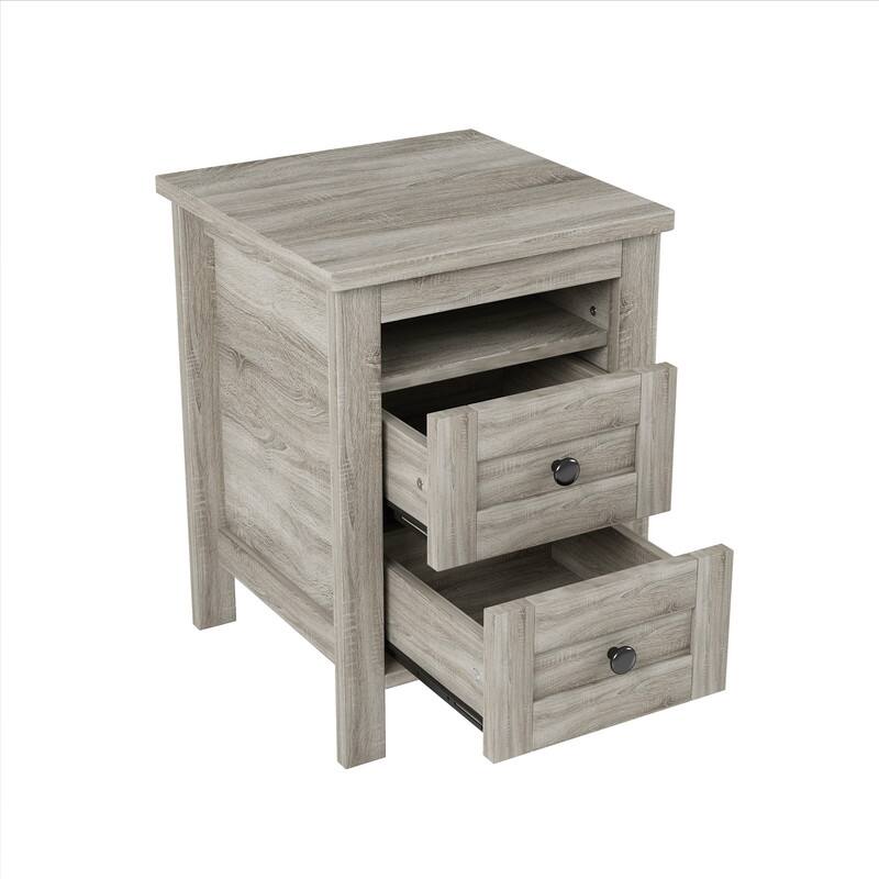 3-Pieces Farmhouse Bedroom Sets, Platform Bed with Sliding Door Storage Headboard and Charging, Nightstand and Dresser