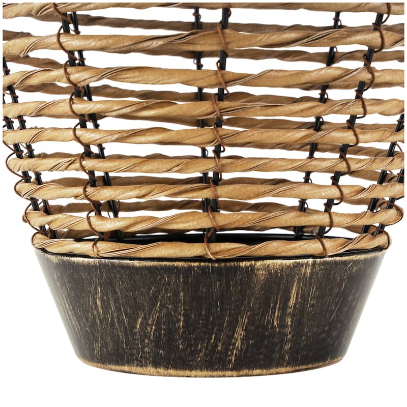 Bronze Plastic Rattan Handmade Twisted Decorative Vase with Open Frame Design and Bronze Metal Details