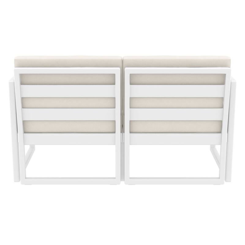 55" White Outdoor Patio Loveseat with Sunbrella Natural Beige Cushion