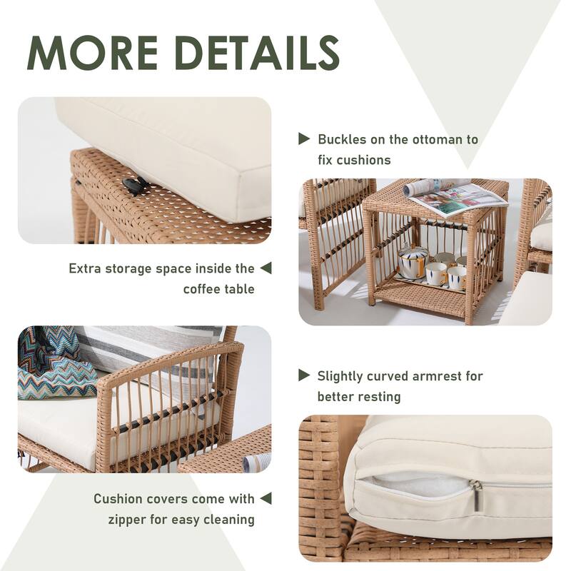 Outdoor 5-Piece Rattan Conversation Set with Cushion