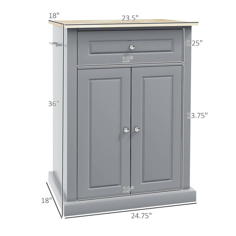 Kitchen Cart with Solid Wood Top Drawer and Cabinet on Wheels for Storage - 24.75" W x 18" D x 36" H