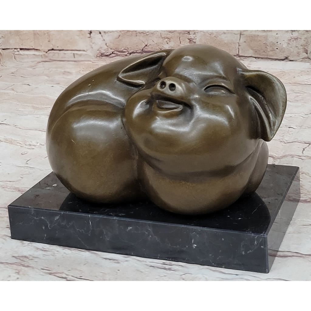 Happy Round Pig Bronze Metal Statue Sculpture Figure Original Art Farm Decor