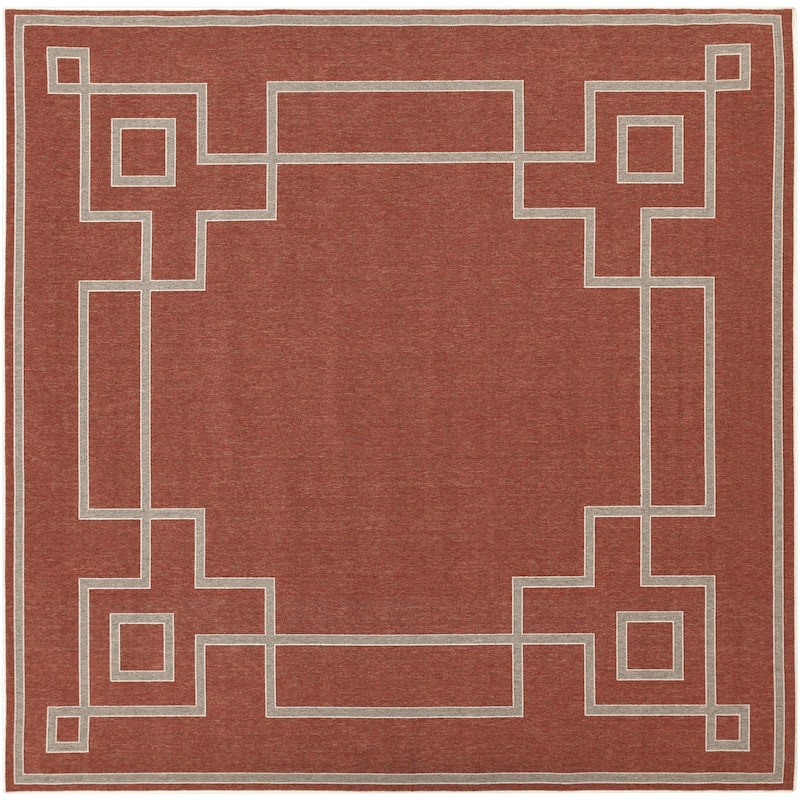 Livabliss Alfresco Country Geometric Indoor / OutdoorArea Rug - 8'10" x 8'10" Square - Rust