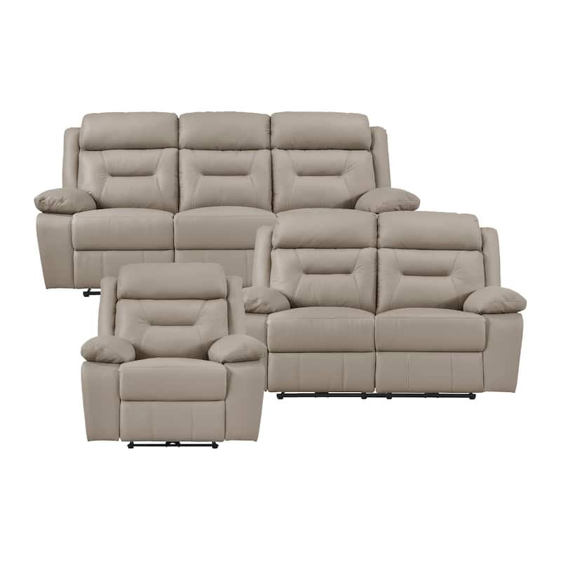 Garrey Leather 3-Piece Power Double Reclining Living Room Sofa Set - Latte
