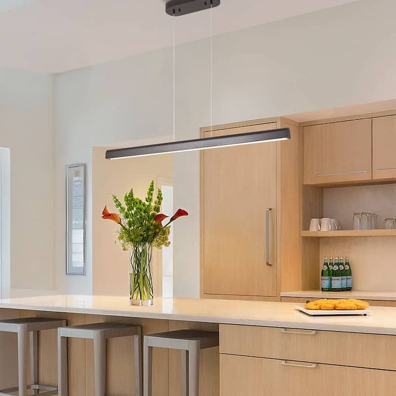 Starsky 1-Light Farmhouse Rustic Wooden Linear Pendant Integrated LED 3000K Kitchen Island Lights