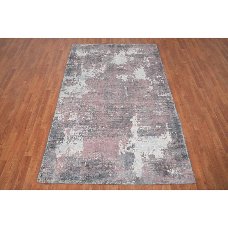 Hand Knotted Oriental Viscose Silk Carpet Modern All-Over Multi-Colored Abstract Area Rug - 8' 1'' X 5' 1''