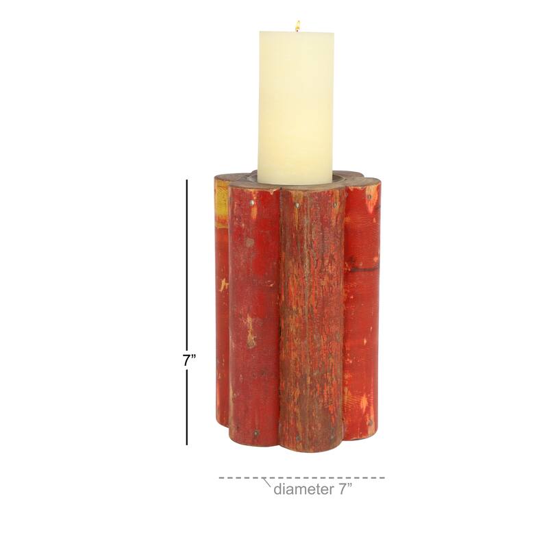 Red Wood Distressed Decorative Candle Holder