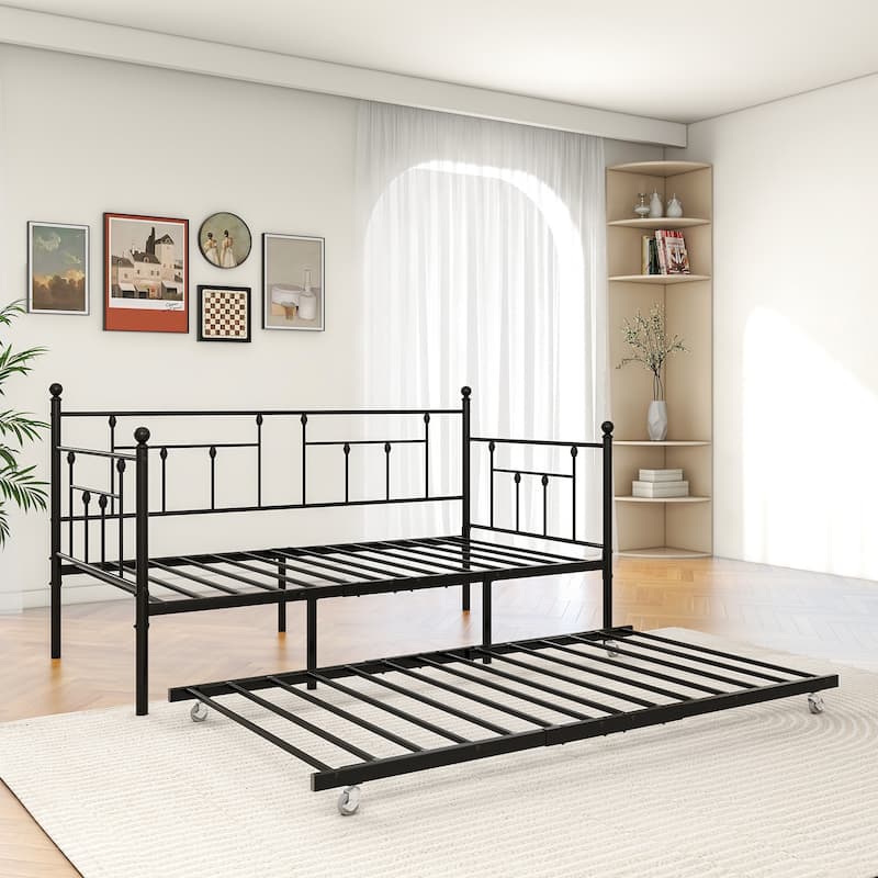 Twin Size Daybed Metal Frame with Trundle Set