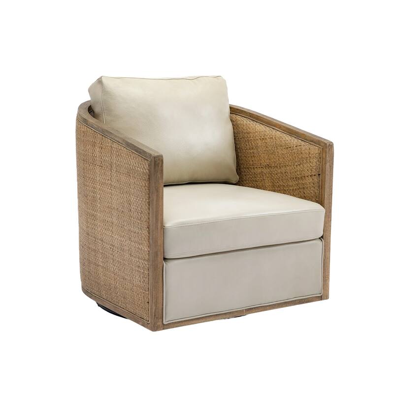 High Back 360 Degree Swivel Barrel Chairs, Leather Material Leisure Arm Chair Living Room Comfy Round Accent Sofa Chair
