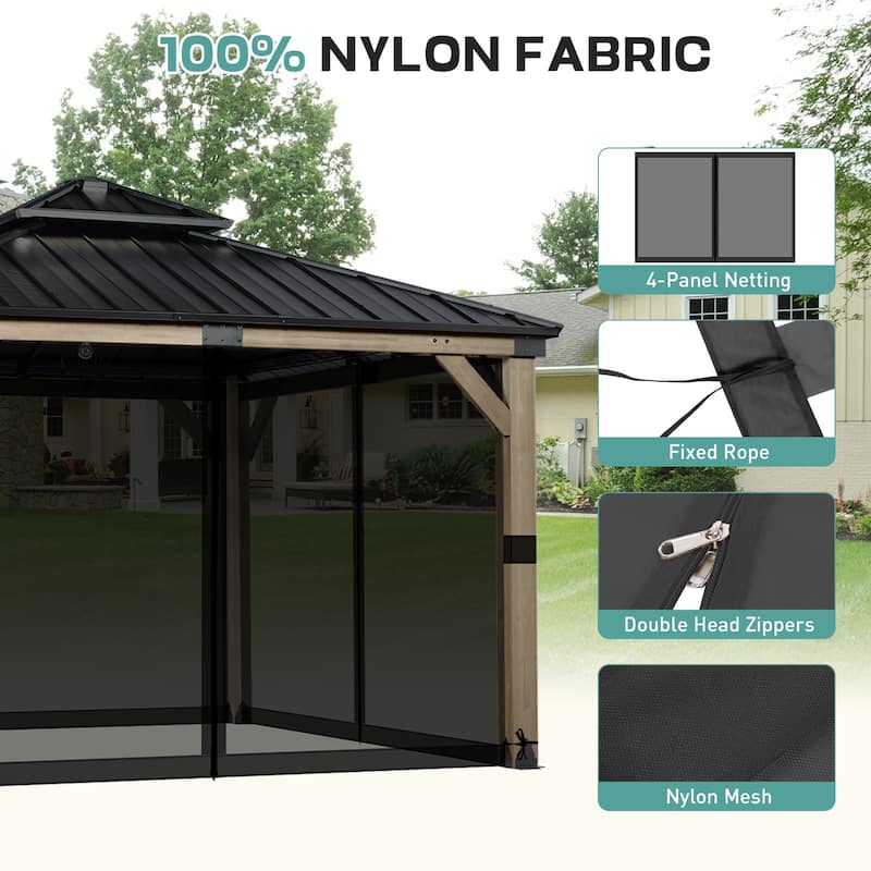 Aoodor 12'x12' Replacement Gazebo Mosquito Netting 4-Panel Sidewalls