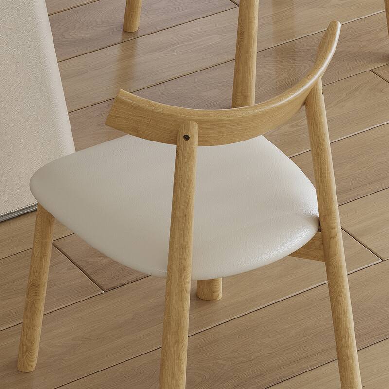 Set of 2 Modern Dining Chairs, Ergonomic Armless Kitchen Chairs with Thick Cushions, Leather Upholstery