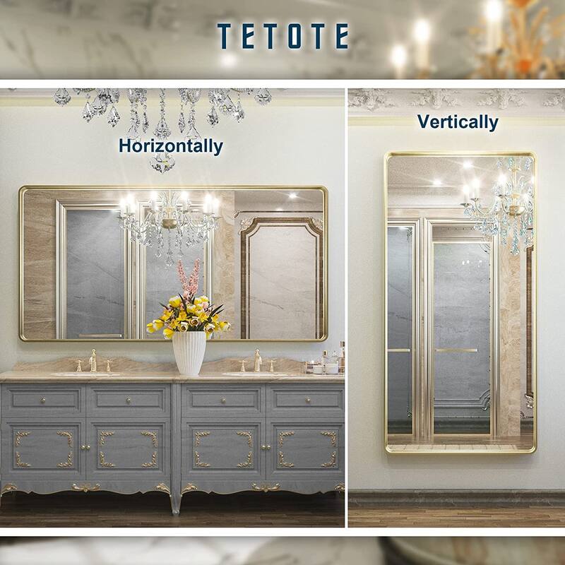 TETOTE Modern Metal Frame Wall Mounted Hanging Bathroom Vanity Mirror