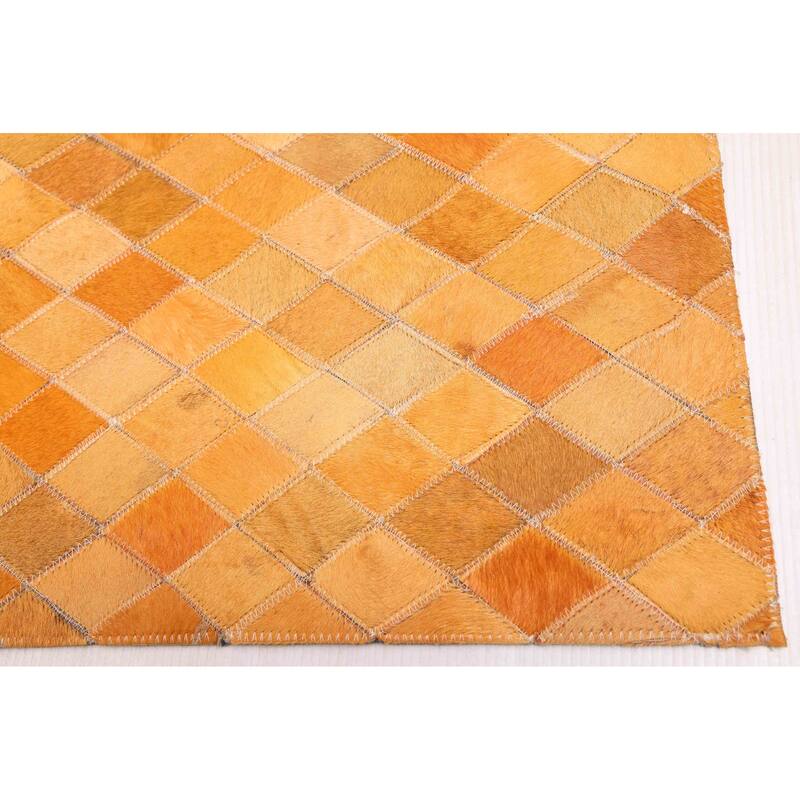 ECARPETGALLERY Handmade Cowhide Patchwork Orange Leather Rug - 8'1 x 10'0