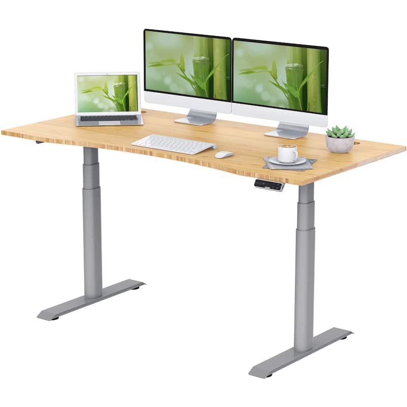 FLEXISPOT Electric Height Adjustable Standing Desk 3-Stage Dual Motor With Curved Bamboo Desktop