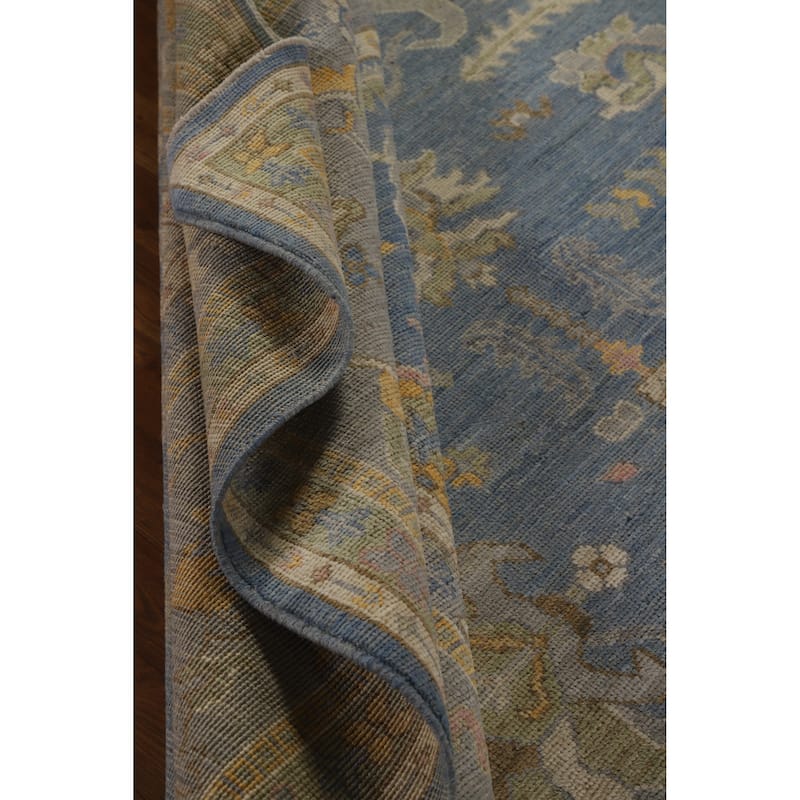 Hand Knotted Oriental 100% Wool Carpet Transitional All-Over Navy Blue & Blues Oushak Area Rug - 9' 9'' X 8' 2''