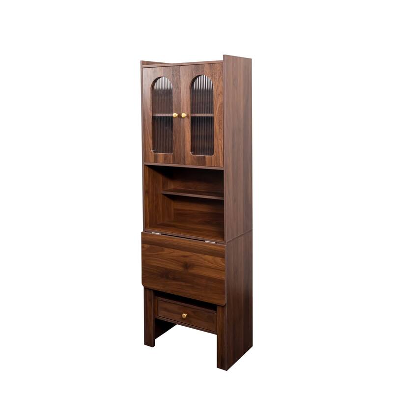 Fold-Out Convertible Writing Table, Desk Cabinet with shelf and drawer