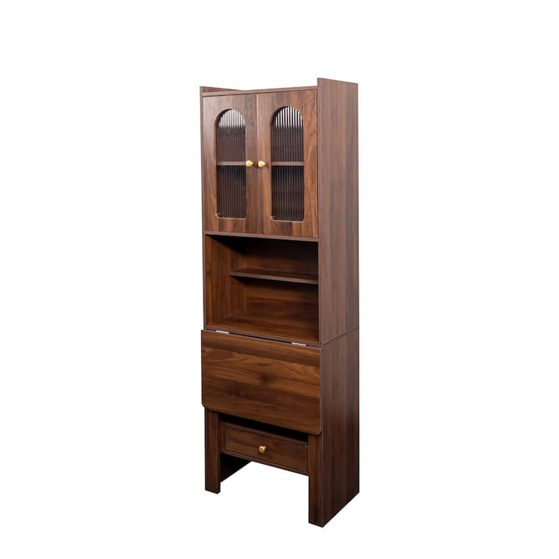Fold-Out Desk, Convertible Writing Table with Shelf & Drawer, Space-Saving Home Office Workstation for Small Rooms