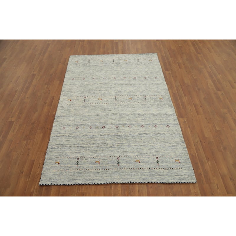 Hand Knotted Oriental 100% Wool Carpet Tribal Animal Pictorial Beige & Ivories Gabbeh Area Rug - 7' 8'' X 5' 1''