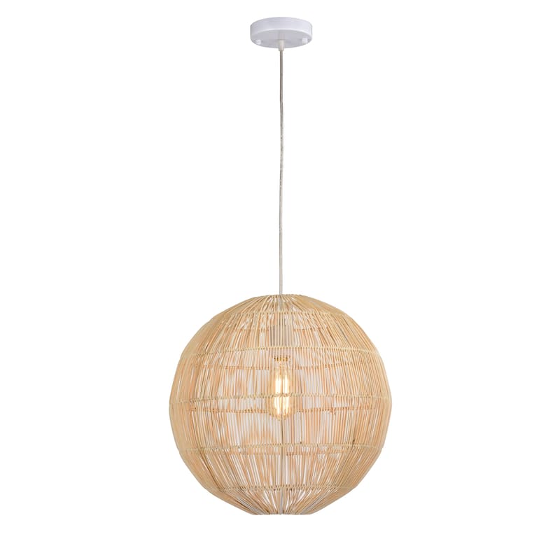 Evee Cream 1-Light Rattan Globe Basket Pendant Light