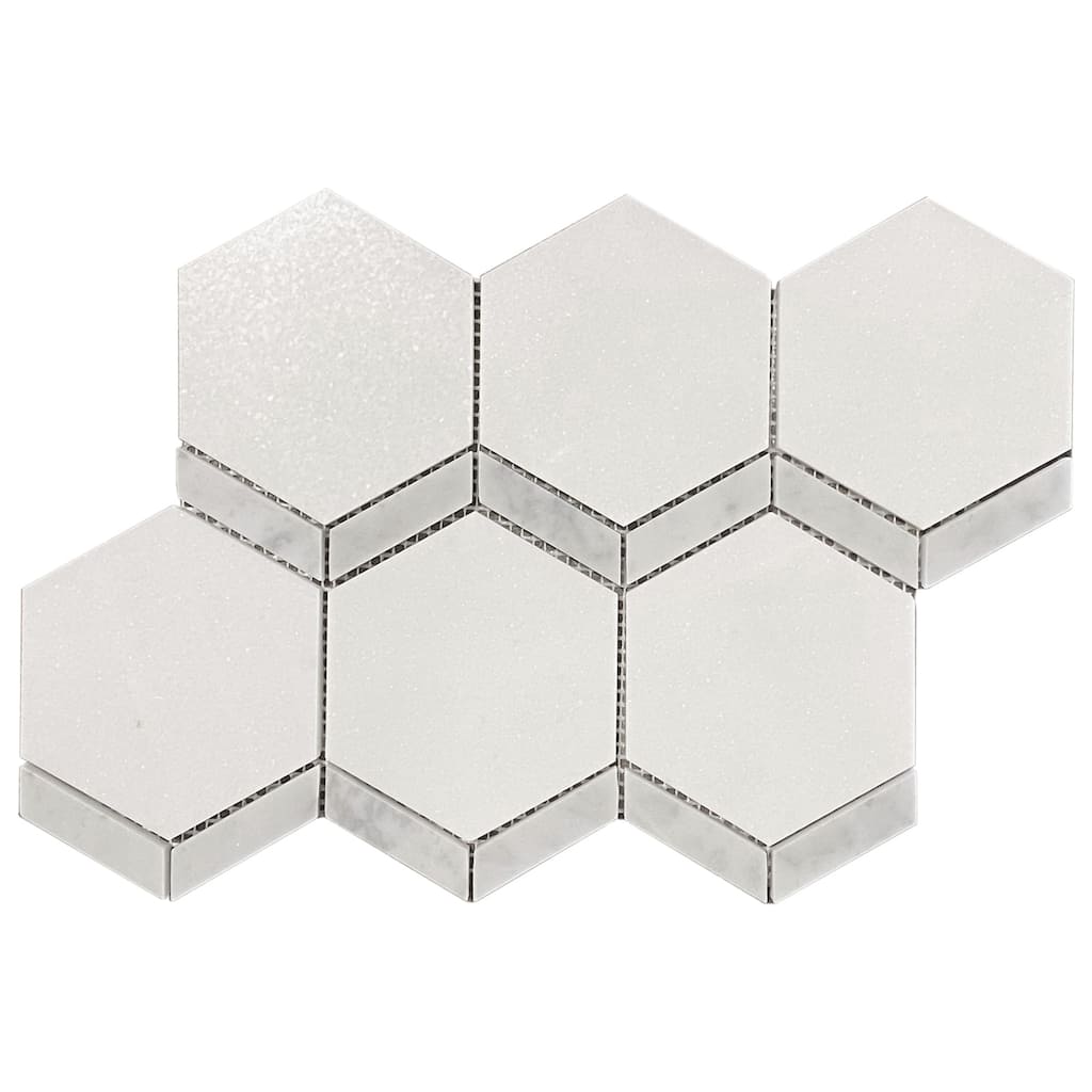 Thassos & Carrara Hexagon Water Jet Polished Mosaic Tile